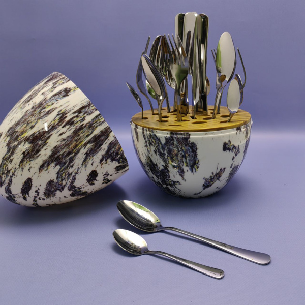 Набор столовых приборов в Футляре - Яйце Maxiegg 24 предмета / Премиум класс, цвет БЕЛЫЙ МРАМОР